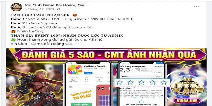 Nhận Code trên Fanpage chính của Vin89 Live