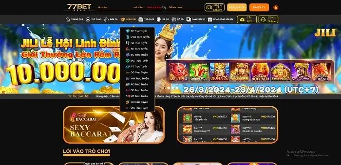 Giao diện trang nhà cái 77Bet12.Com