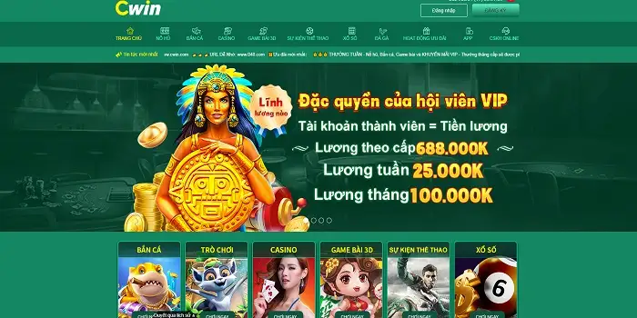 Giao diện chính của nhà cái CWin012